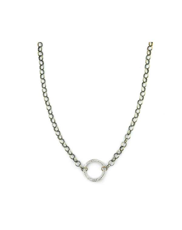 Silver Rolo Chain 20mm Diamond Lock Necklace