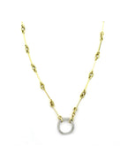 14K Gold Textured Oval + Bar Link 17mm Diamond Lock Necklace
