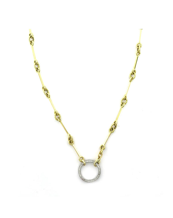 14K Gold Textured Oval + Bar Link 17mm Diamond Lock Necklace