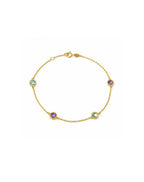 14K Gold Round Amethyst + Blue Topaz Bracelet