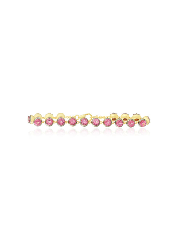 Two Toned Round Pink Topaz Tennis Bracelet