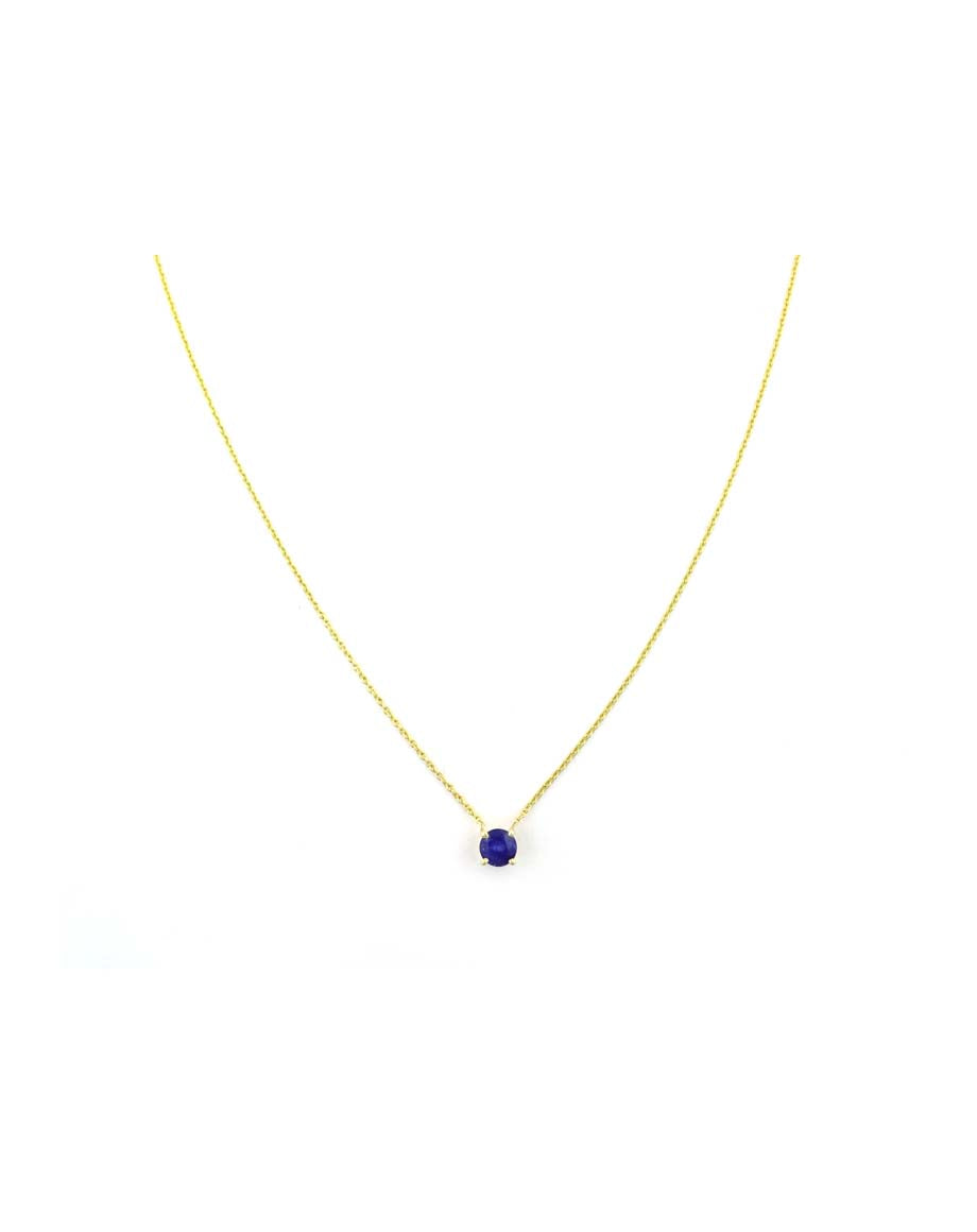 14K Gold 0.40 ct Round Blue Sapphire Necklace