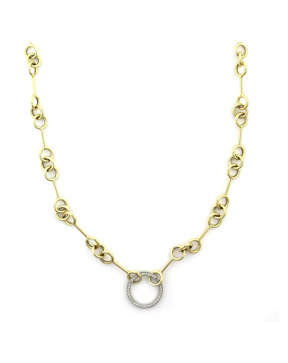 14K Gold Round Link 17mm Diamond Lock Necklace