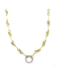 14K Gold Round Link 17mm Diamond Lock Necklace