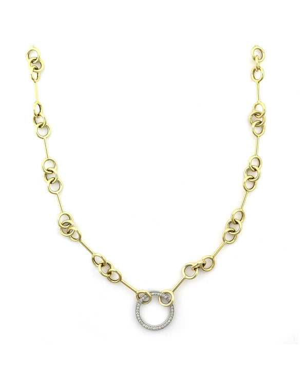 14K Gold Round Link 17mm Diamond Lock Necklace