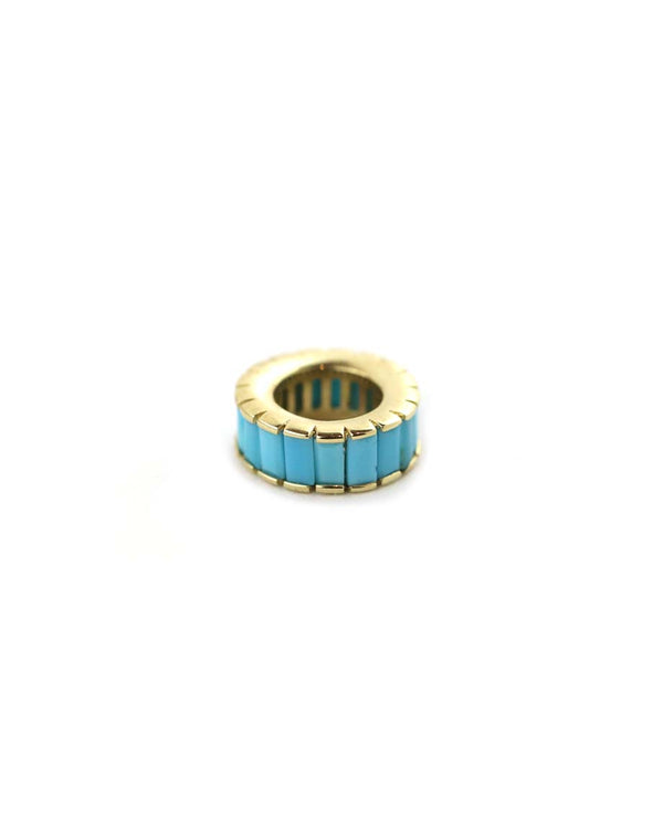 14K Gold Turquoise Baguette Round Charm Spacer