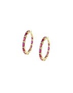 1" 14K Gold Alternating 2.91ct ct Ruby & .18ct Diamond Hoops