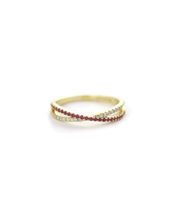 14K Gold Diamond Ruby X Ring