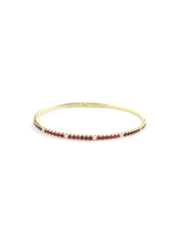 14K Gold Flexi Ruby Diamond Bangle