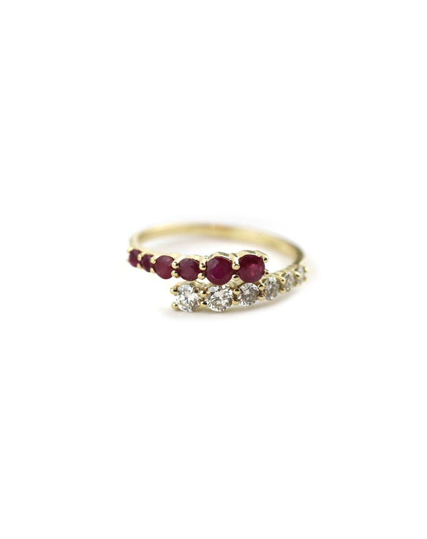 14K Gold Graduated Ruby Diamond Wrap Ring