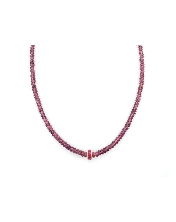 Faceted Plum Garnet Ruby 14K Spacer Necklace