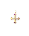 14K Gold Thick Ruby Gothic Cross Charm