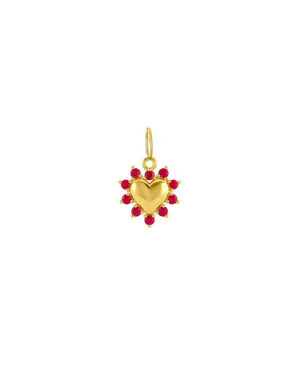 Small 14K Gold Ruby Framed Shiny Heart Charm
