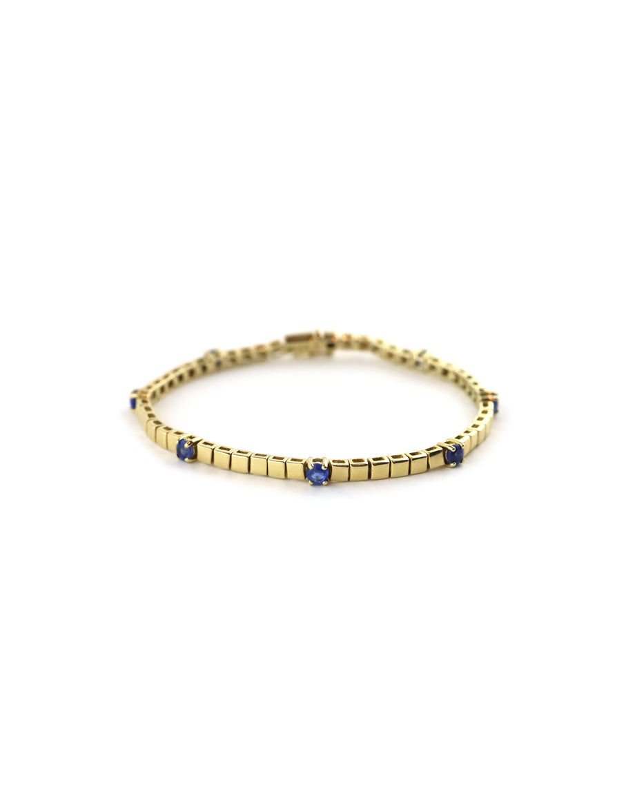 14K Gold Blue Sapphire Gold Square Bracelet