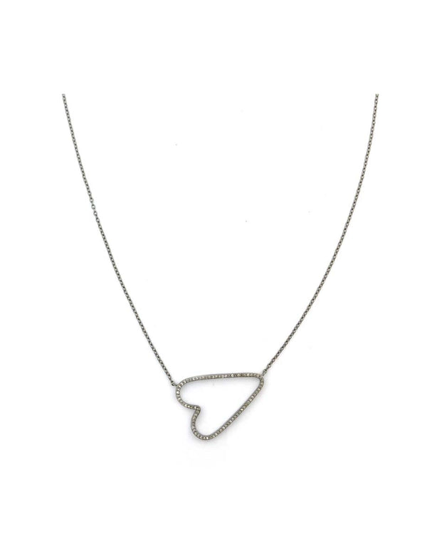 Silver Diamond Cut Out Sideways Heart Necklace