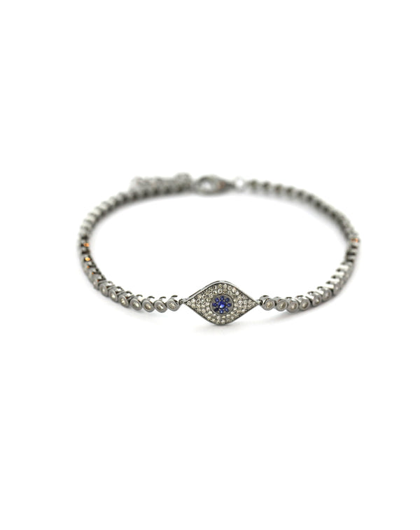 Silver Diamond Evil Eye Tennis Bracelet