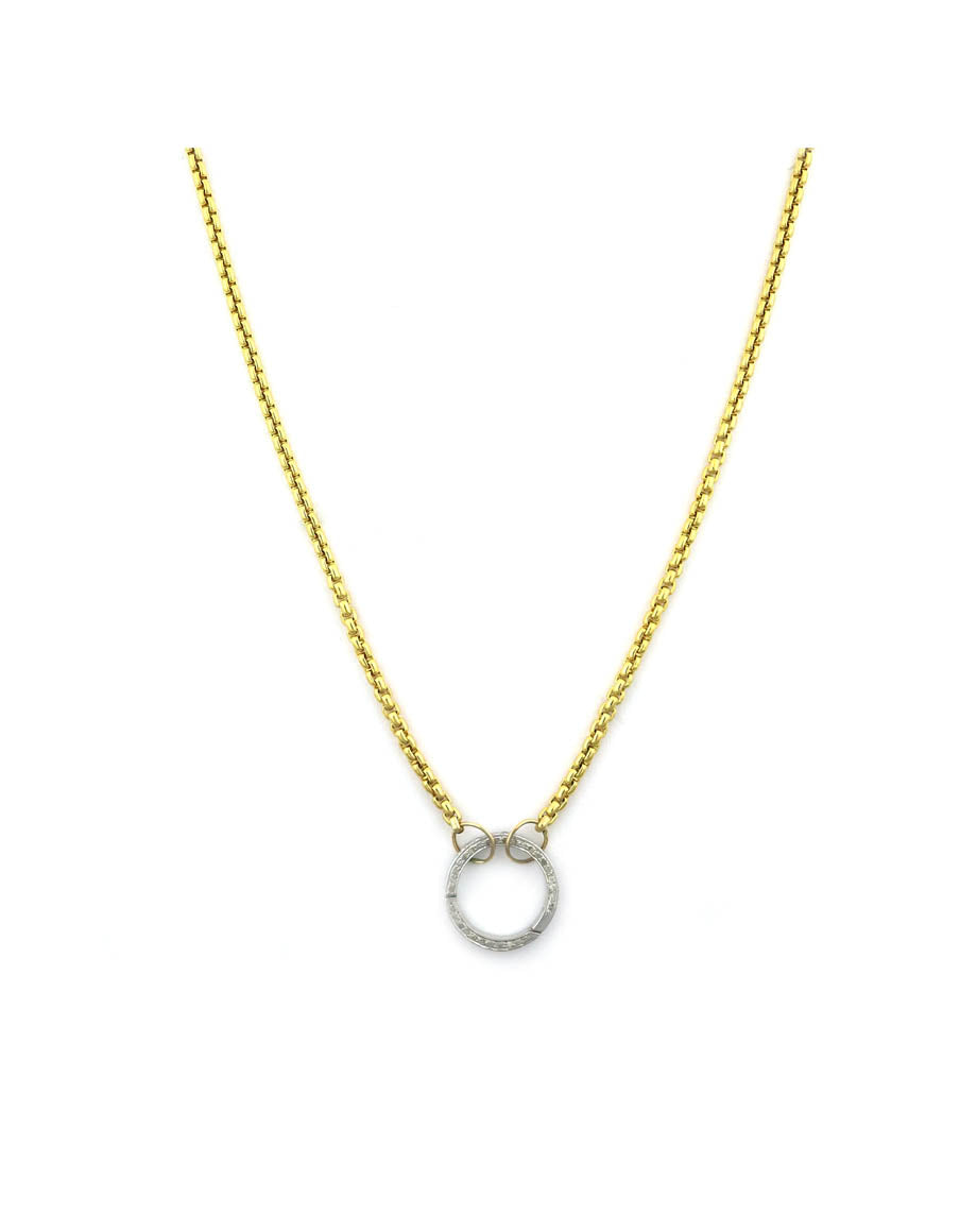 Gold Filled Round Box Chain 17mm Silver Diamond Lock Necklace