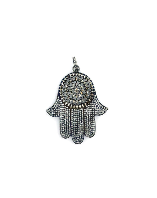 Large Silver Diamond Hamsa Charm