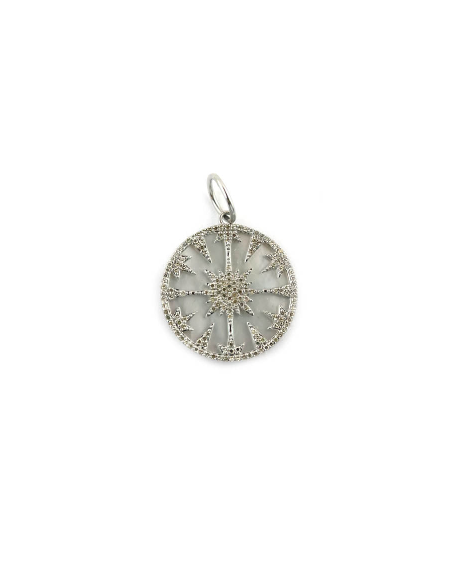 Sterling Silver Diamond Mother of Pearl Compass Charm