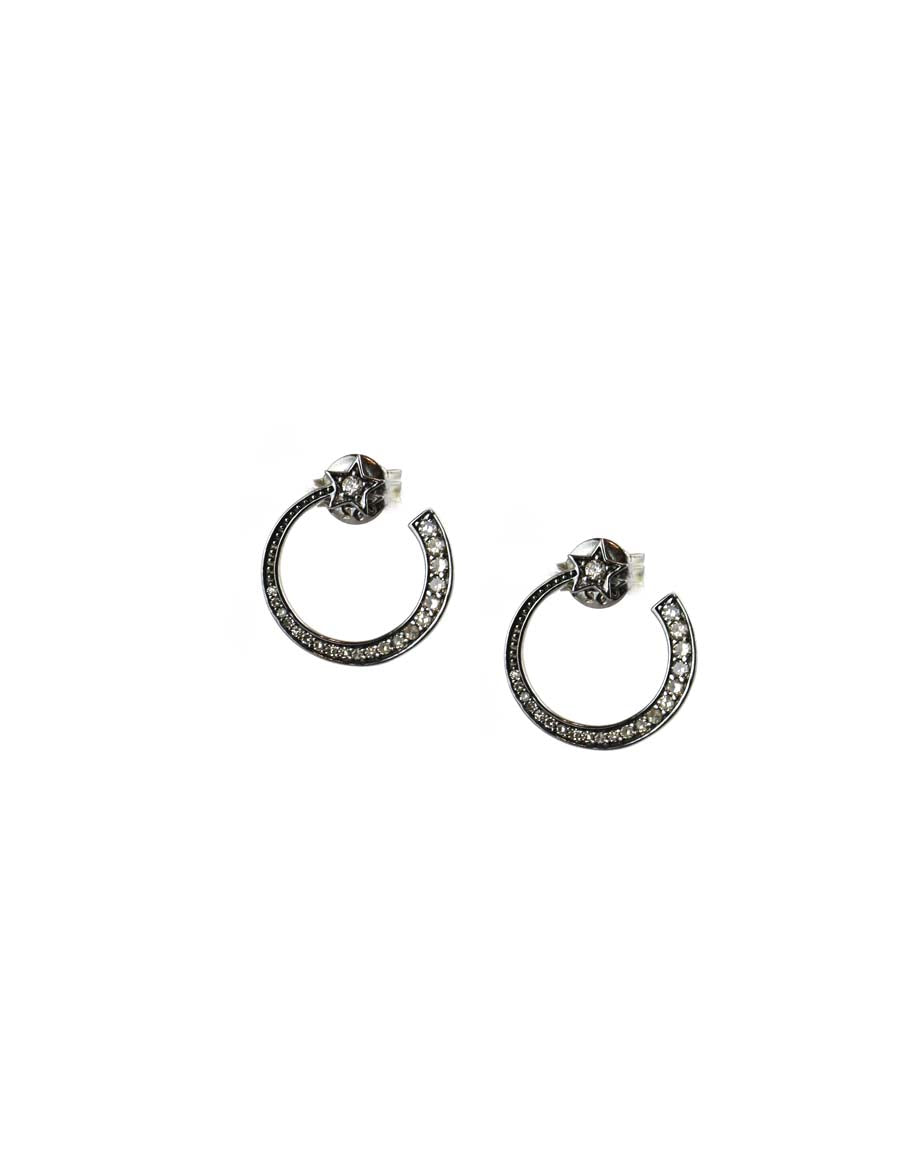 Silver Diamond Shooting Star Circle Studs