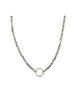 Silver Textured Oval Link 20mm Diamond Lock Necklace
