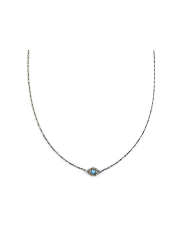 Small Silver Diamond Turquoise Evil Eye Necklace