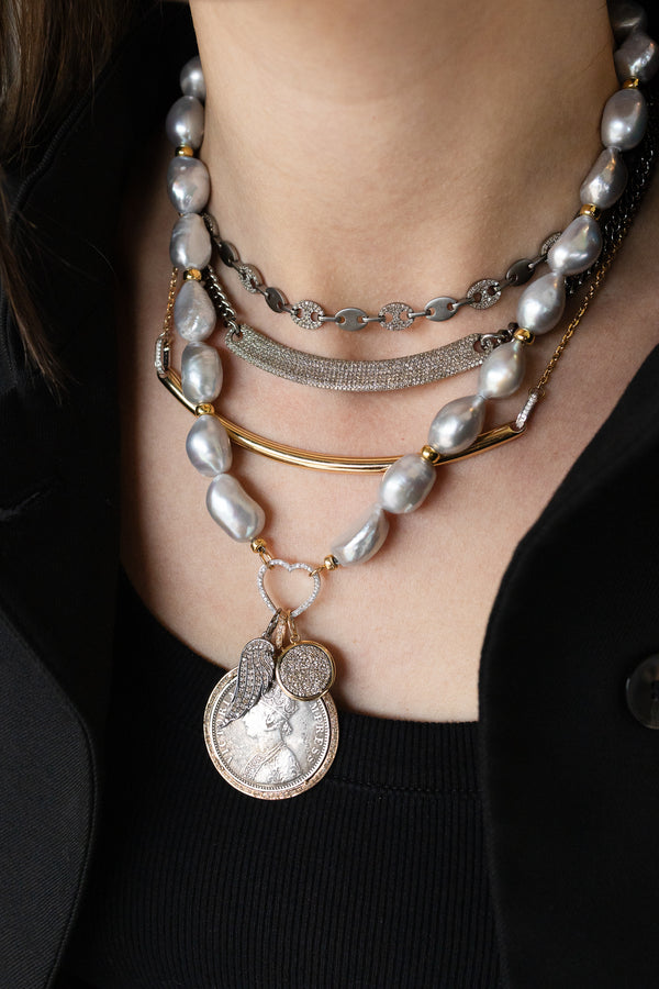 Matte Silver & Diamond Anchor Link Choker Necklace