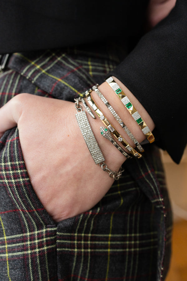 Silver Diamond Emerald Snake Cuff