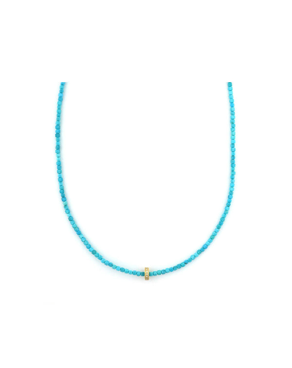 14K Yellow Gold Diamond Spacer 2mm Turquoise Necklace