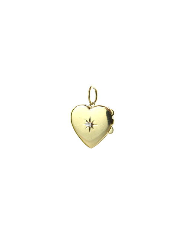 Small 14K Gold Etched Starburst Heart Locket Charm