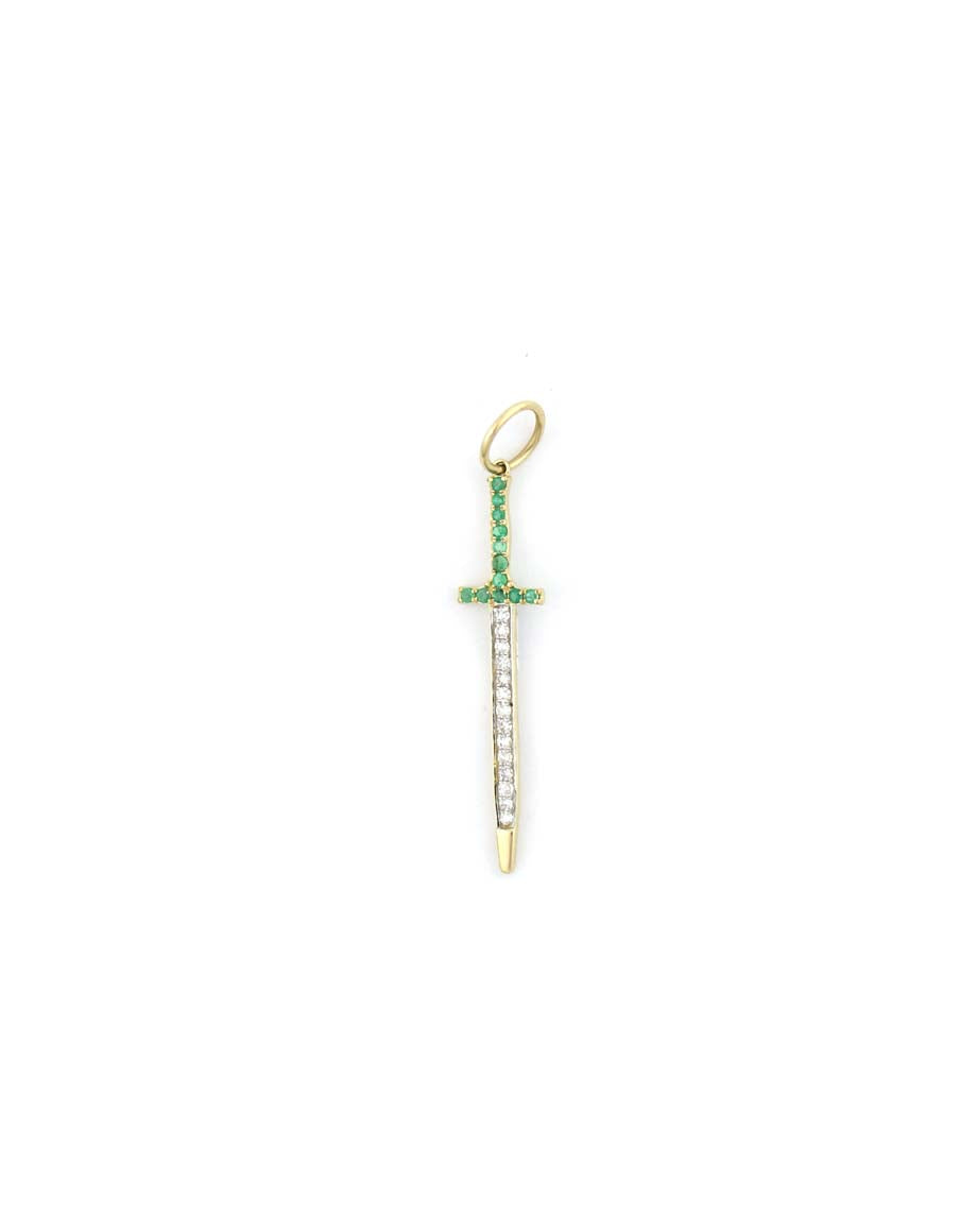 Small 14K Gold Emerald Diamond Sword