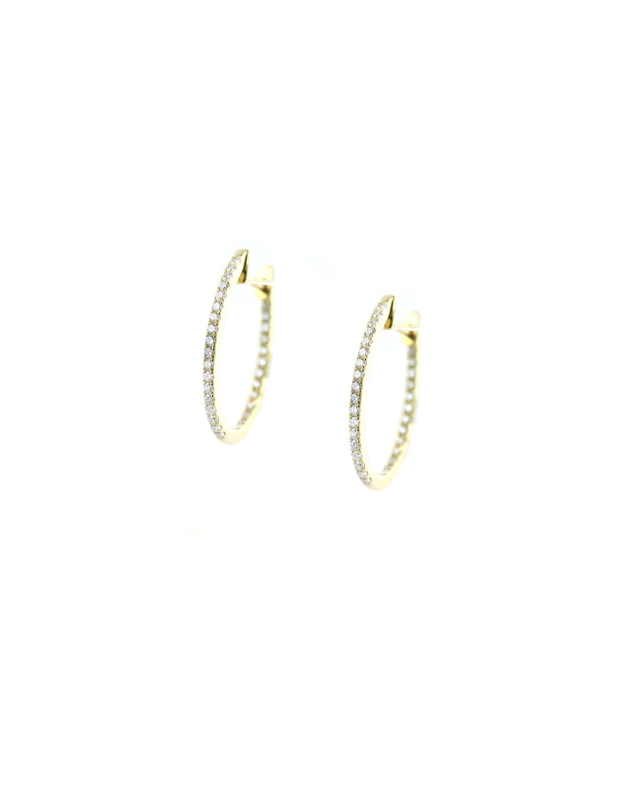 14K Gold Diamond Oval Small Hoops