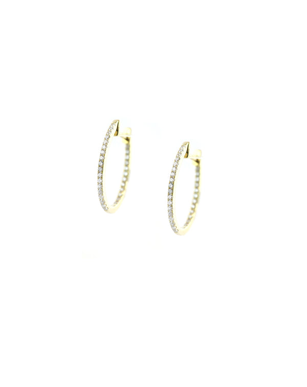 14K Gold Diamond Oval Small Hoops