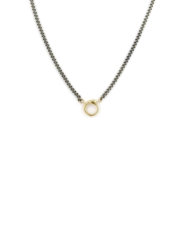 14K Gold Mini Rima Snake Lock Necklace: Silver Cuban Chain