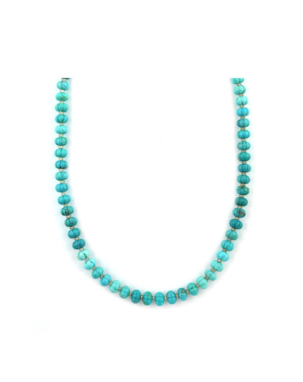 5mm Kingman Pumpkin Carved Turquoise Necklace- 20"