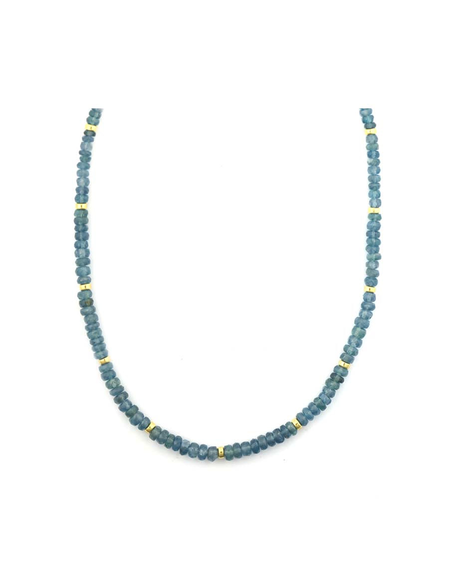 Steel Blue Kyanite Gold Rondelle Necklace