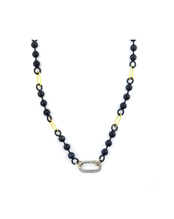 Large Luxe Lexi Lock Necklace: Black & Gold Ball Link Chain