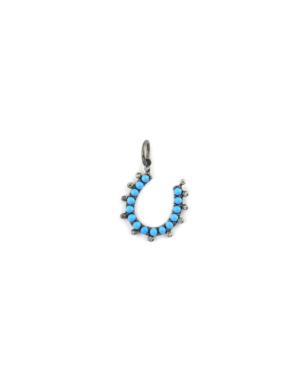 Silver Diamond Turquoise Horseshoe Charm