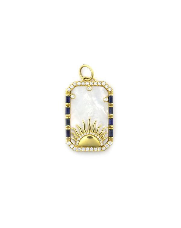 14K Gold Mother of Pearl 1.74ct Sapphire Sunset Charm