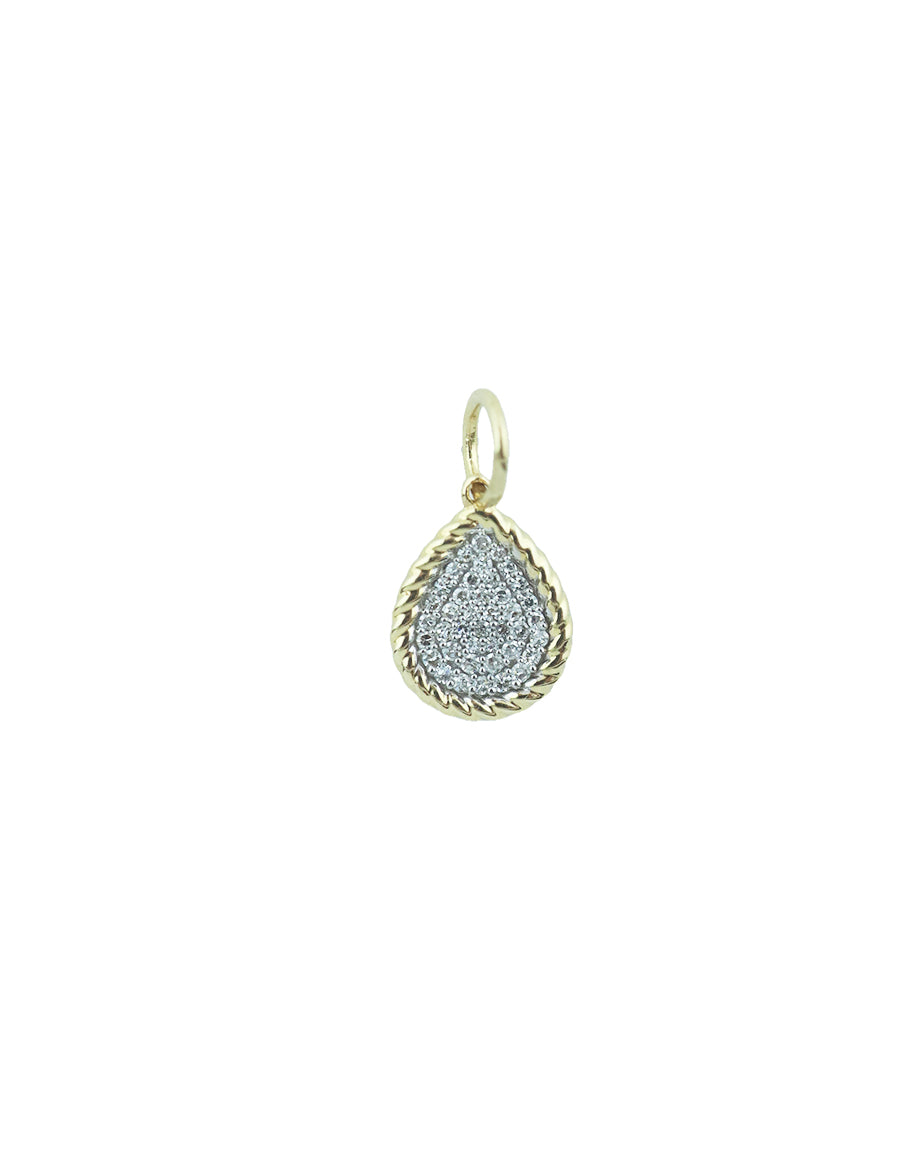 14K Gold Two Tone Rope Framed Teardrop Charm