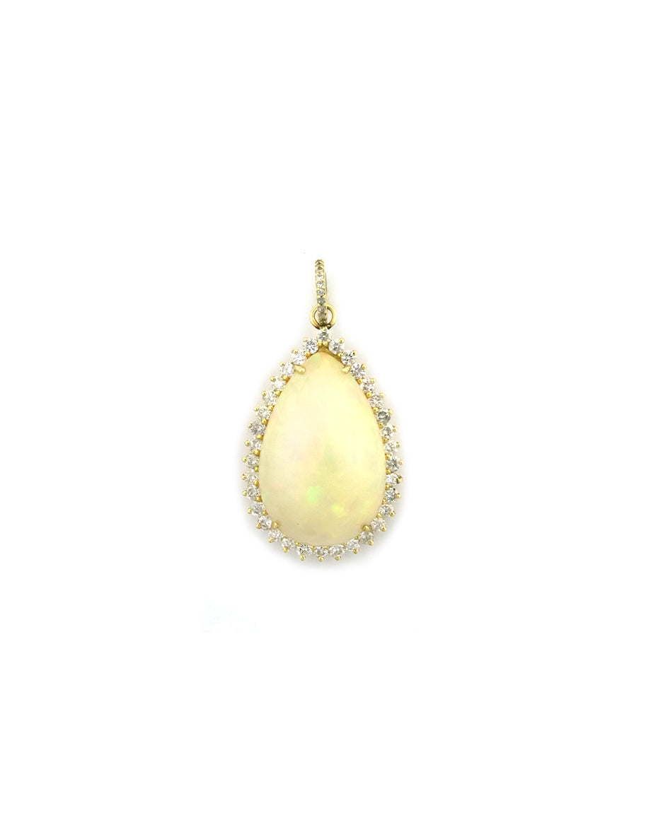 14K Gold Teardrop Opal Diamond Charm