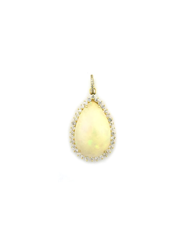 14K Gold Teardrop Opal Diamond Charm