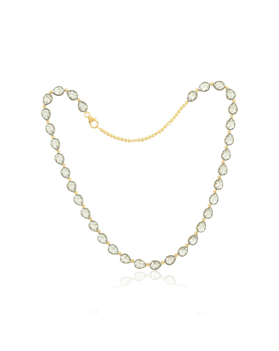 Two Tone Teardrop White Topaz Tennis Necklace