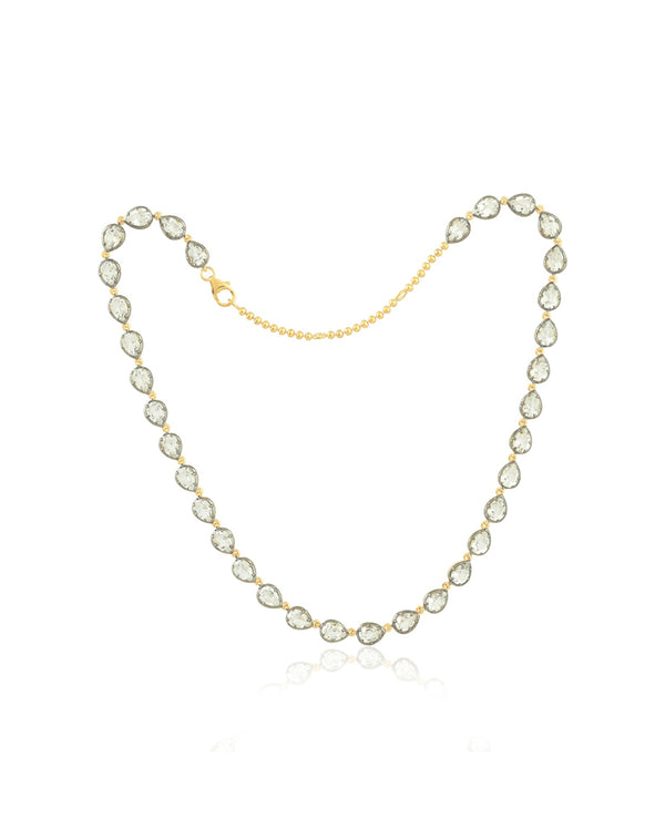 Two Tone Teardrop White Topaz Tennis Necklace