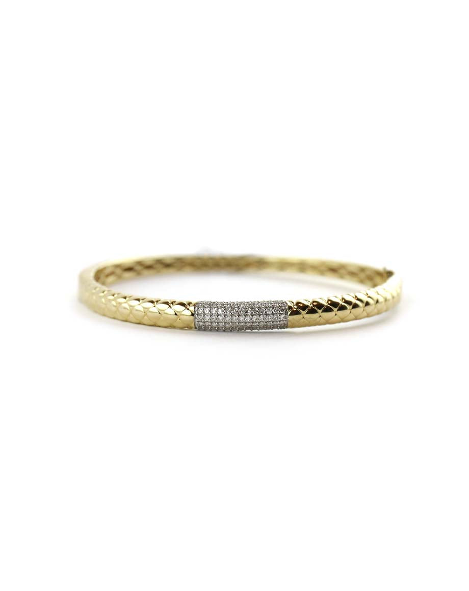 14K Gold Snake Skin Textured Diamond Bangle