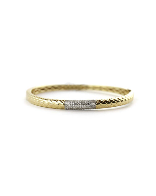 14K Gold Snake Skin Textured Diamond Bangle