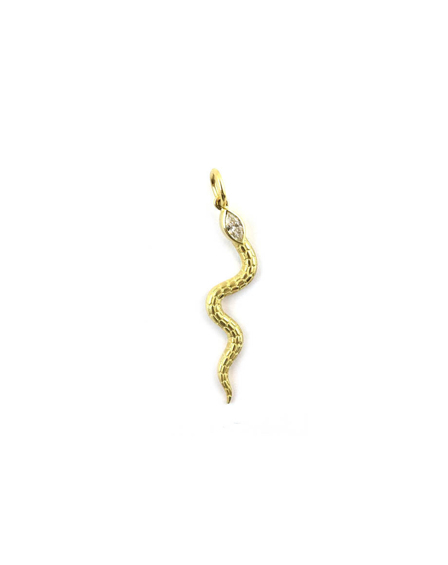 14K Gold Marquis Diamond Textured Snake Charm