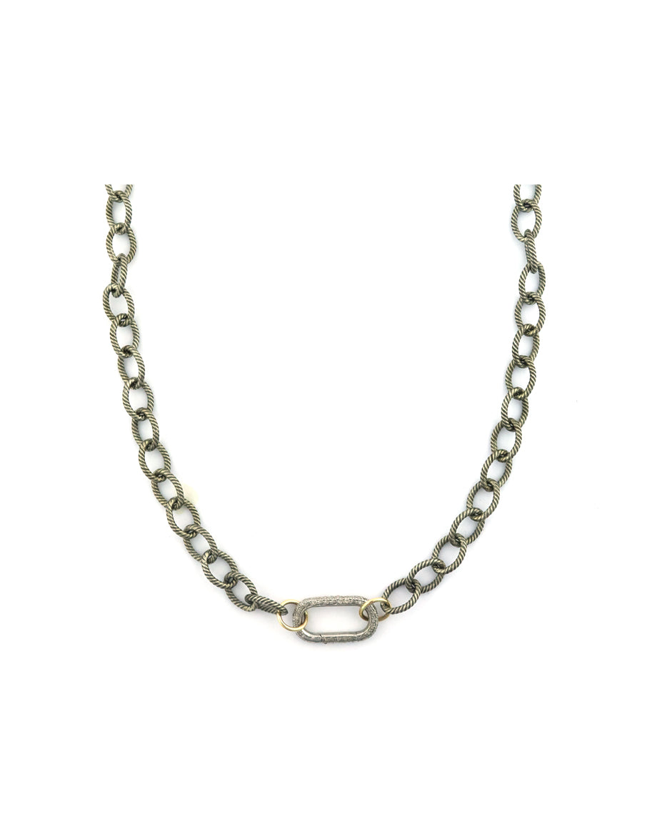 Large Luxe Lexi Lock Necklace: Silver Textured Oval Link