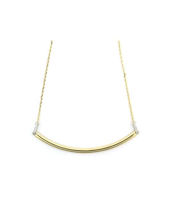 14K Gold Curved Bar + Diamond Link Choker Necklace