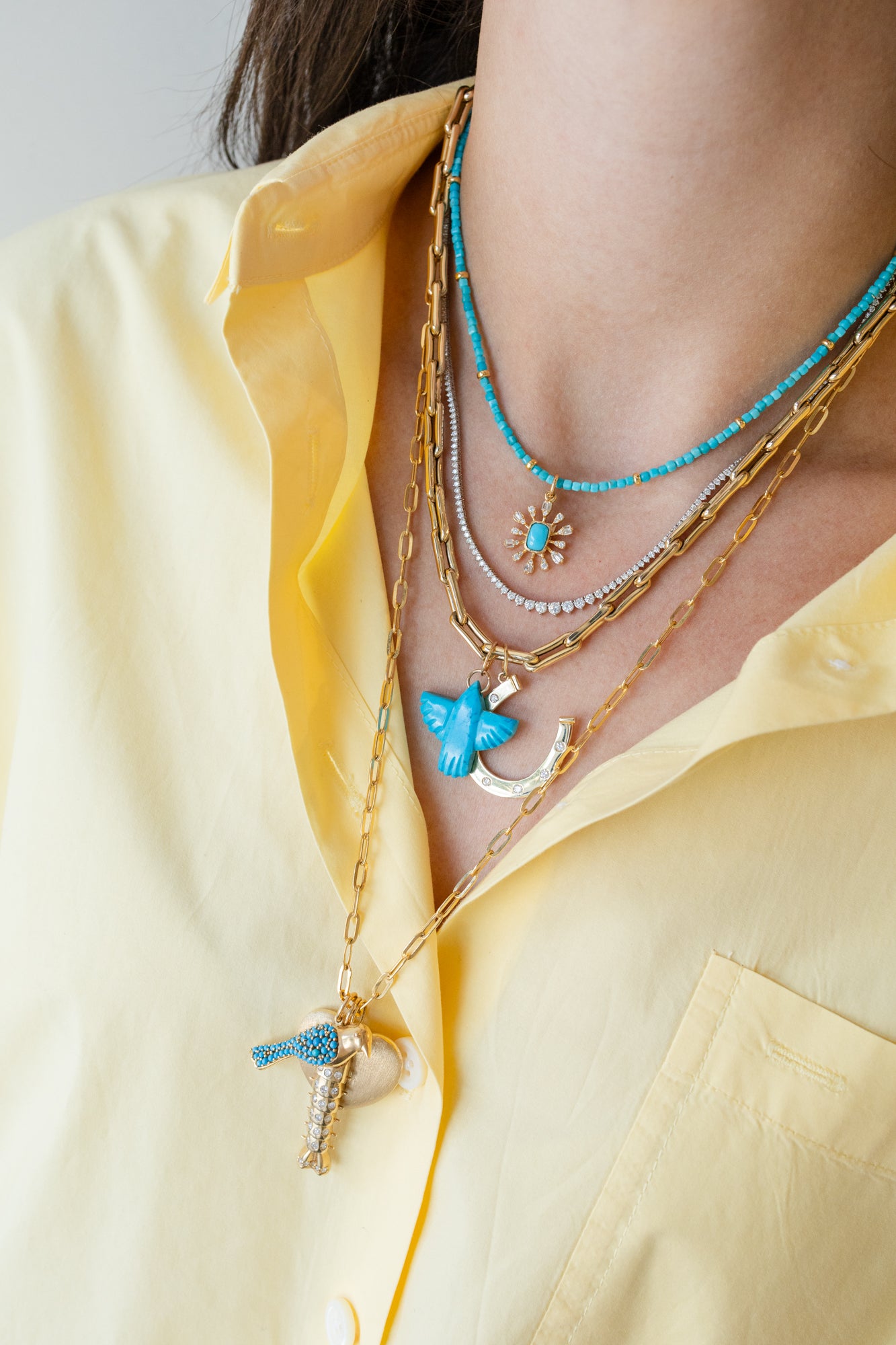 Small 14K Gold Carved Turquoise Thunderbird Charm